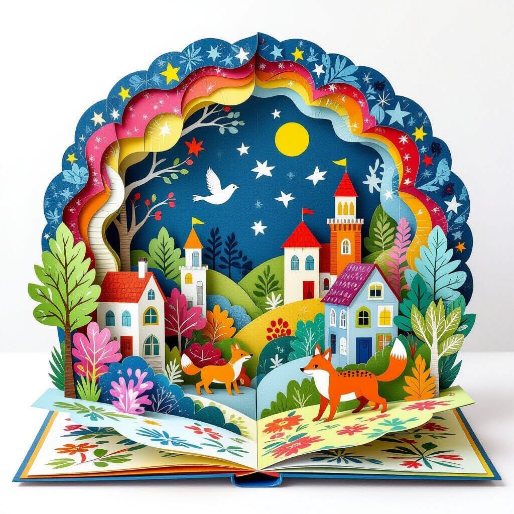 Colorful Pop-Up Book with Intricate Illustrations