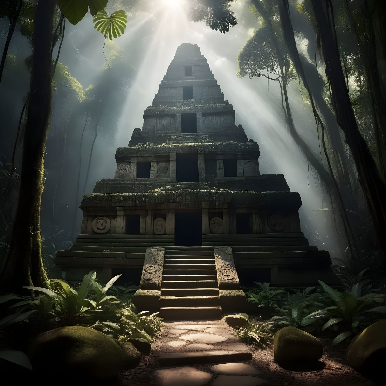 Ethereal Mayan Temple Illuminated by Cinematic Light