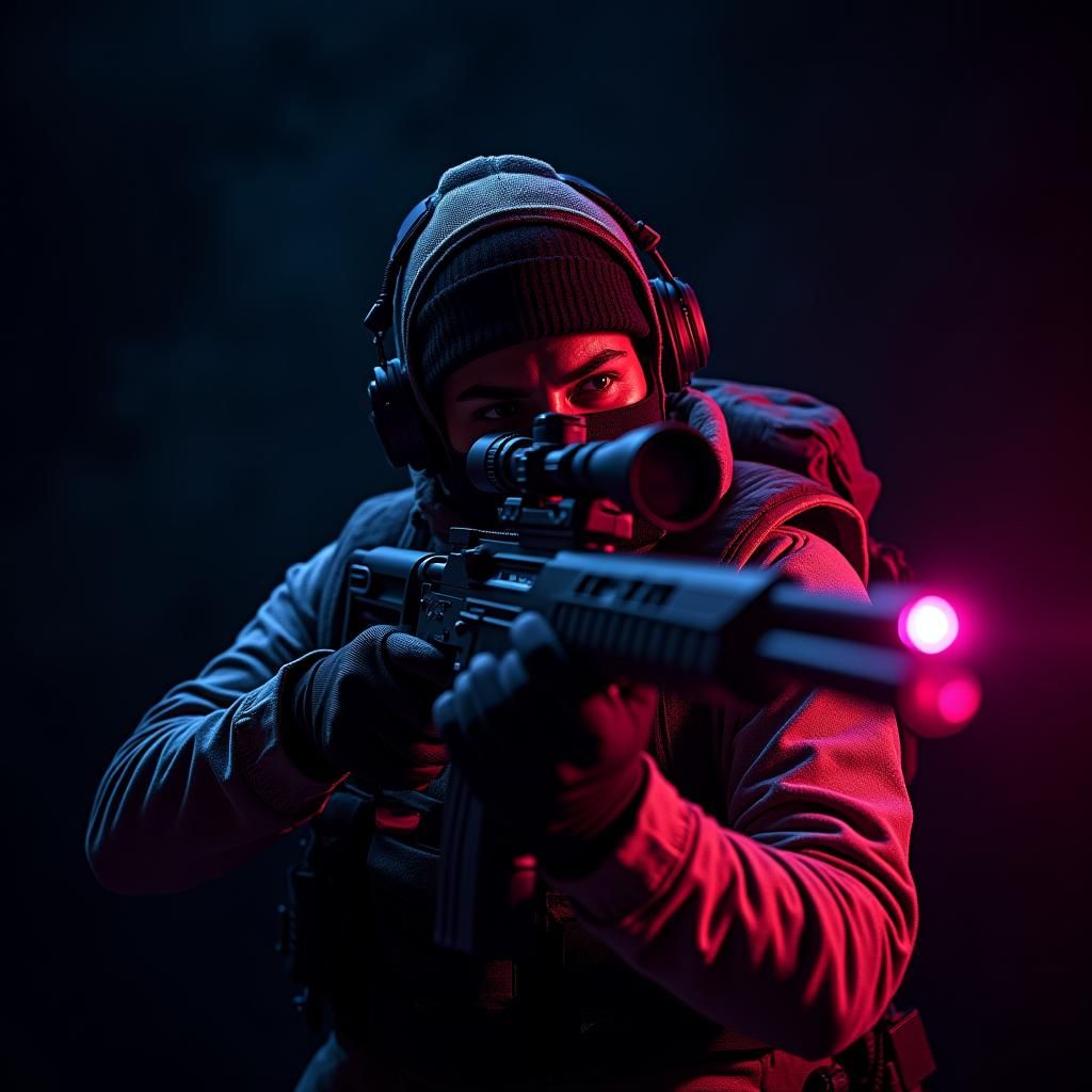 Neon Sniper in Hyperrealistic Cinematic Style