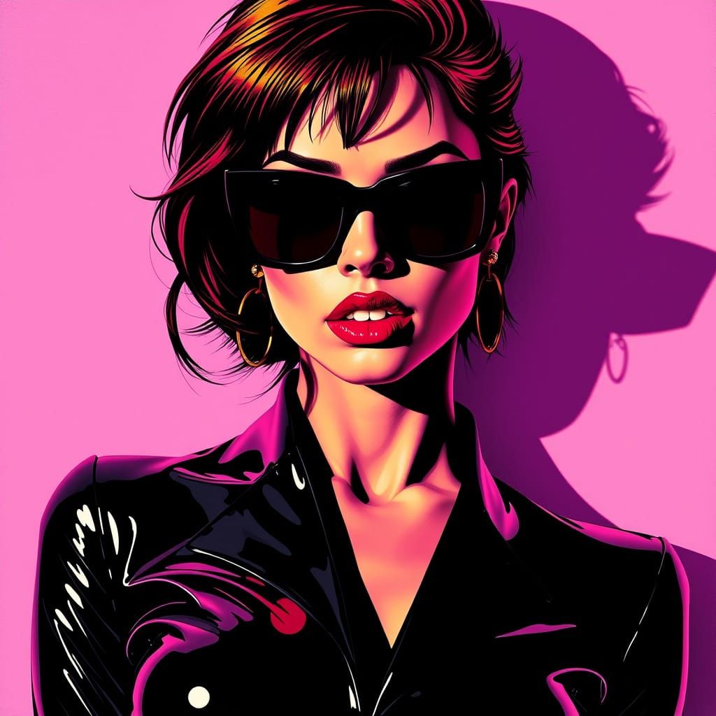 Art Nouveau Pop Art Portrait of a Woman in Latex