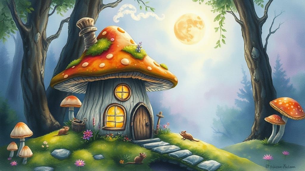Whimsical Mushroom Cottage in Enchanted Forest