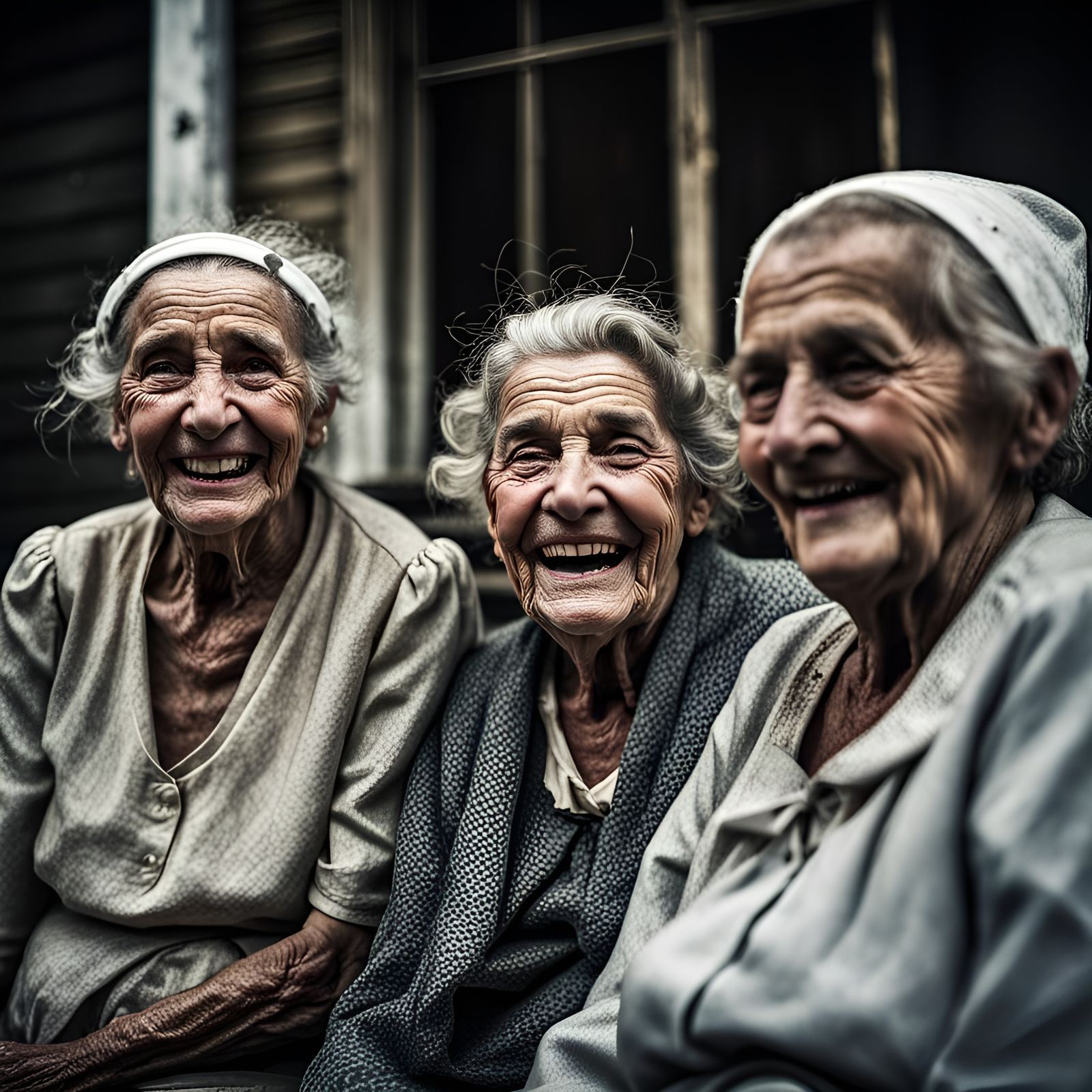 Laughing Ladies on a Bench, 19th Century Portrait