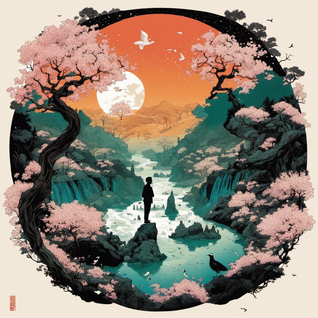 Earth From Space: Meditative Scene in Anime Style