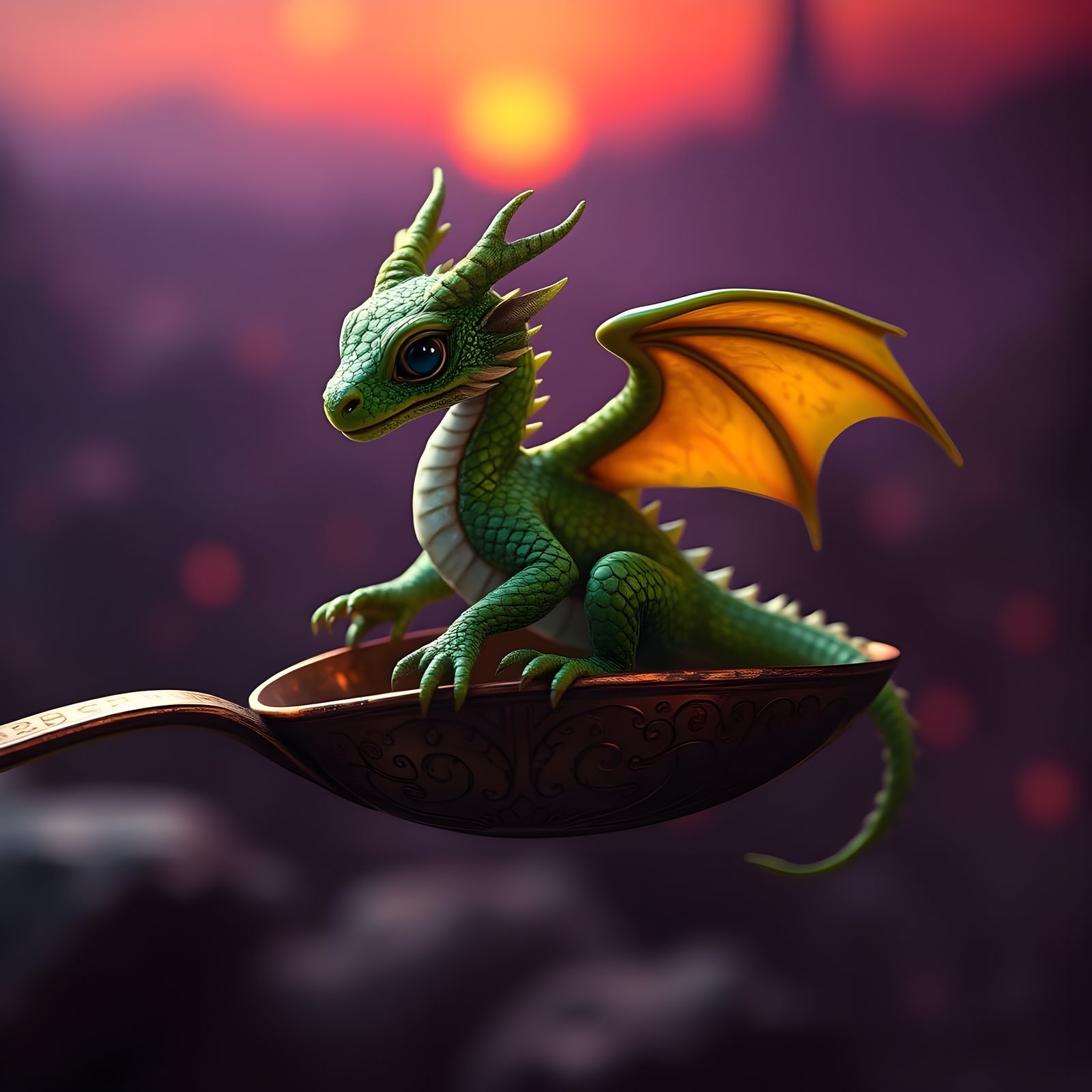 Ethereal Dragon Tea Scene in Vibrant Dark Fantasy Style