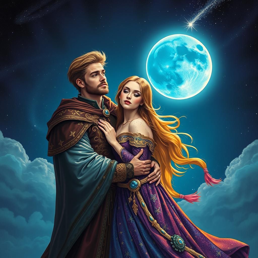 Medieval Man and Cosmic Woman Under Blue Moon