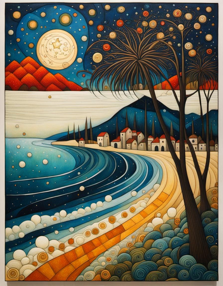 Palm Trees in Art Brut Style with Starry Sky