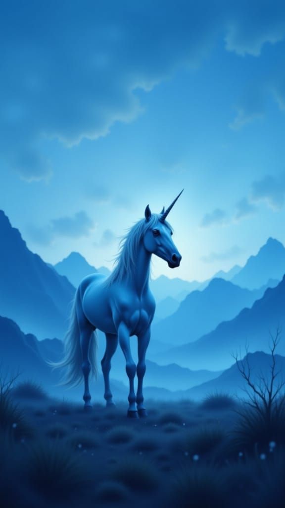 Unicorn Silhouette Against Twilight Sky in Alcohol Ink Style