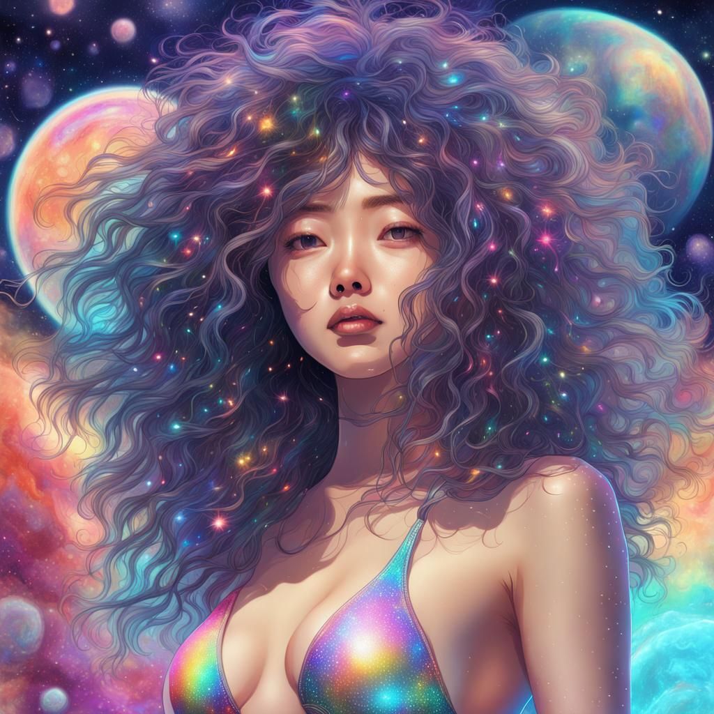 Korean Female with Bushy Hair in Astral Illustration