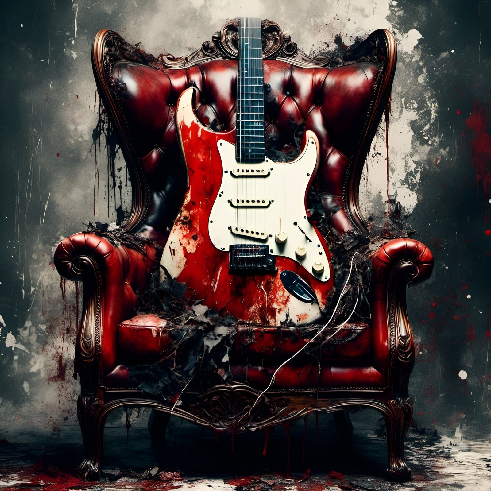 Electric Guitar Portrait in Macabre Style