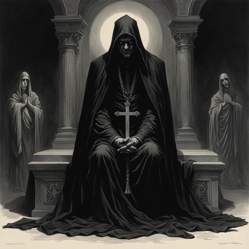 Gothic Horror: Crying Man in Prayer