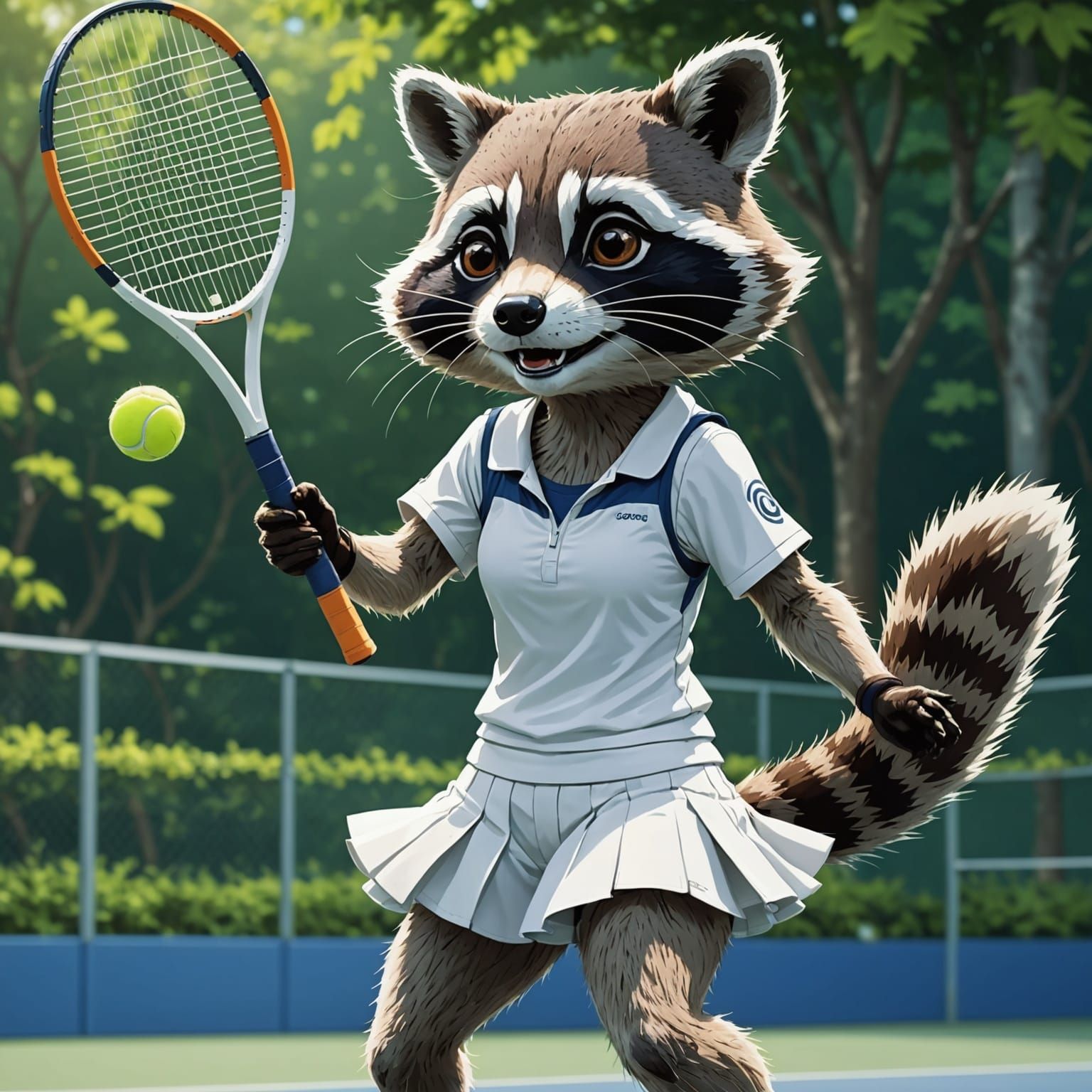 Raccoon Tennis Player in Anime Style