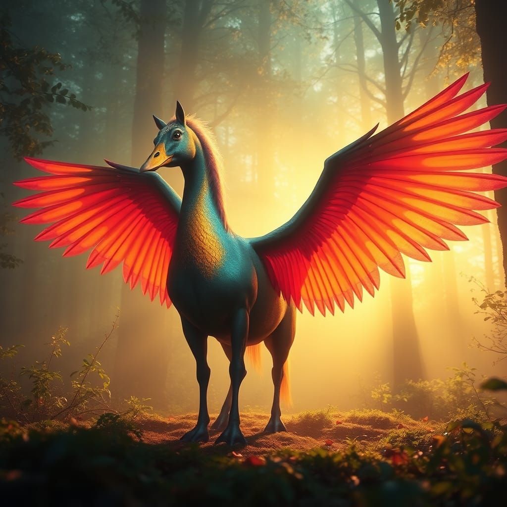 Duck-Headed Horse Creature in Mystical Forest