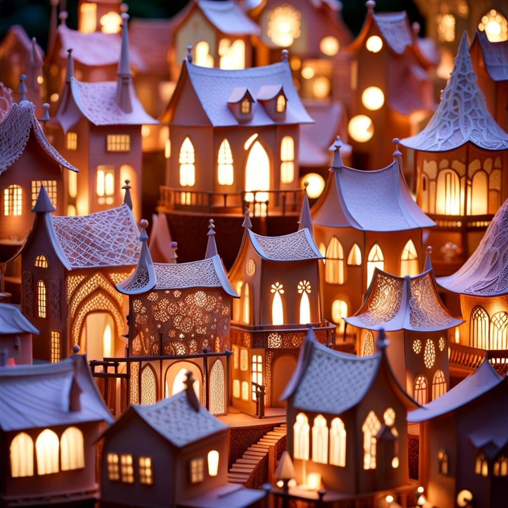 Lace Village in Pastel Colors, 3D Render