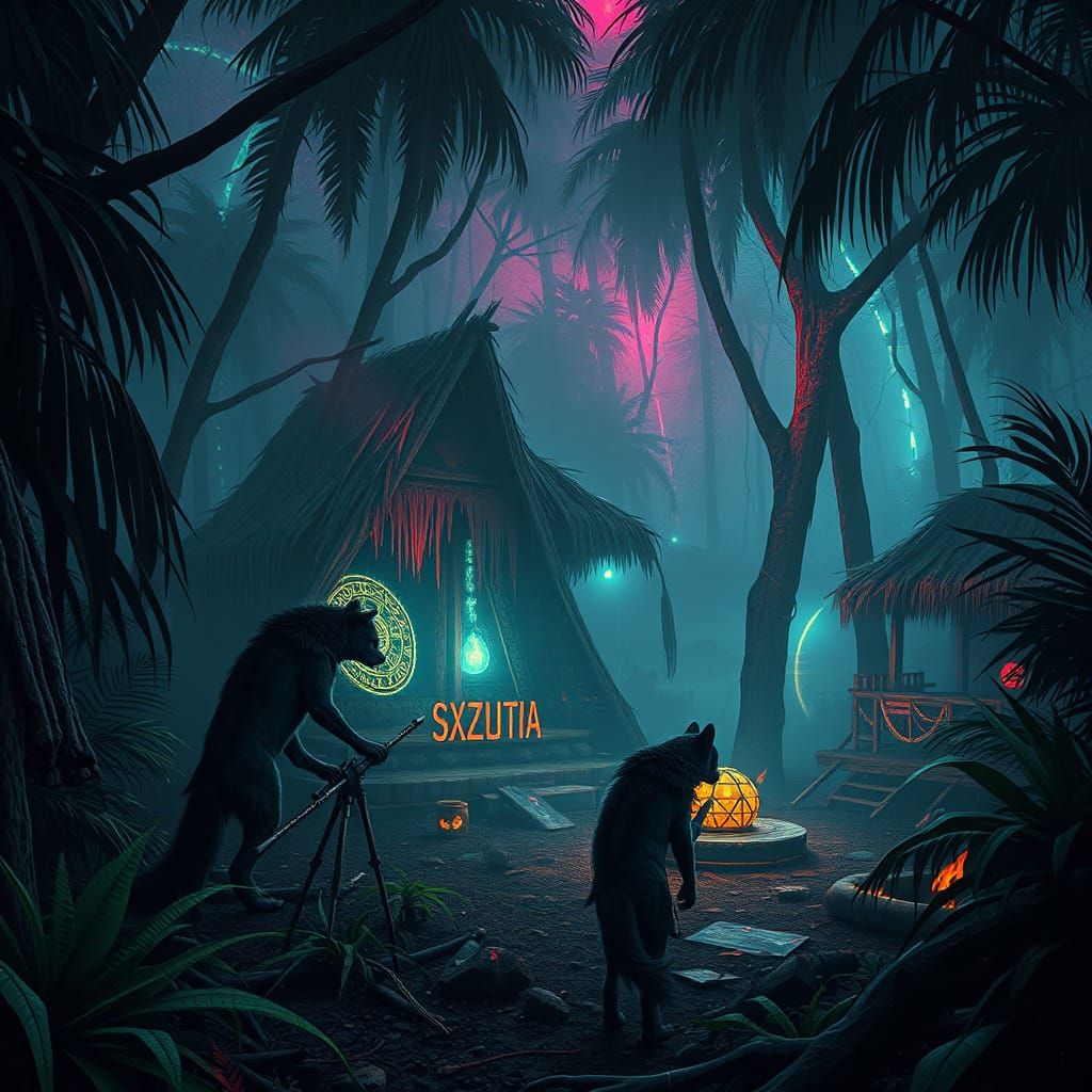 tribal village, wild chaos dogs, jungle