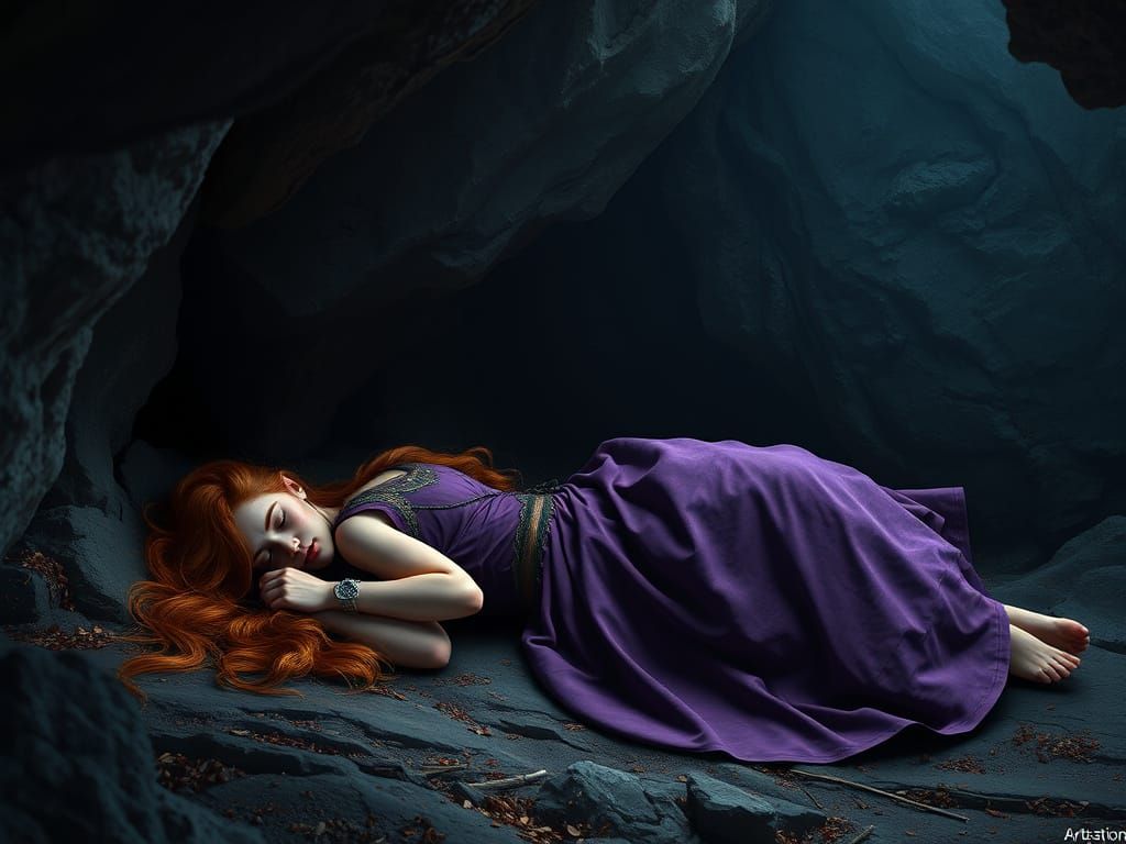 Viking Goddess Slumbers in Mystical Cave Realm