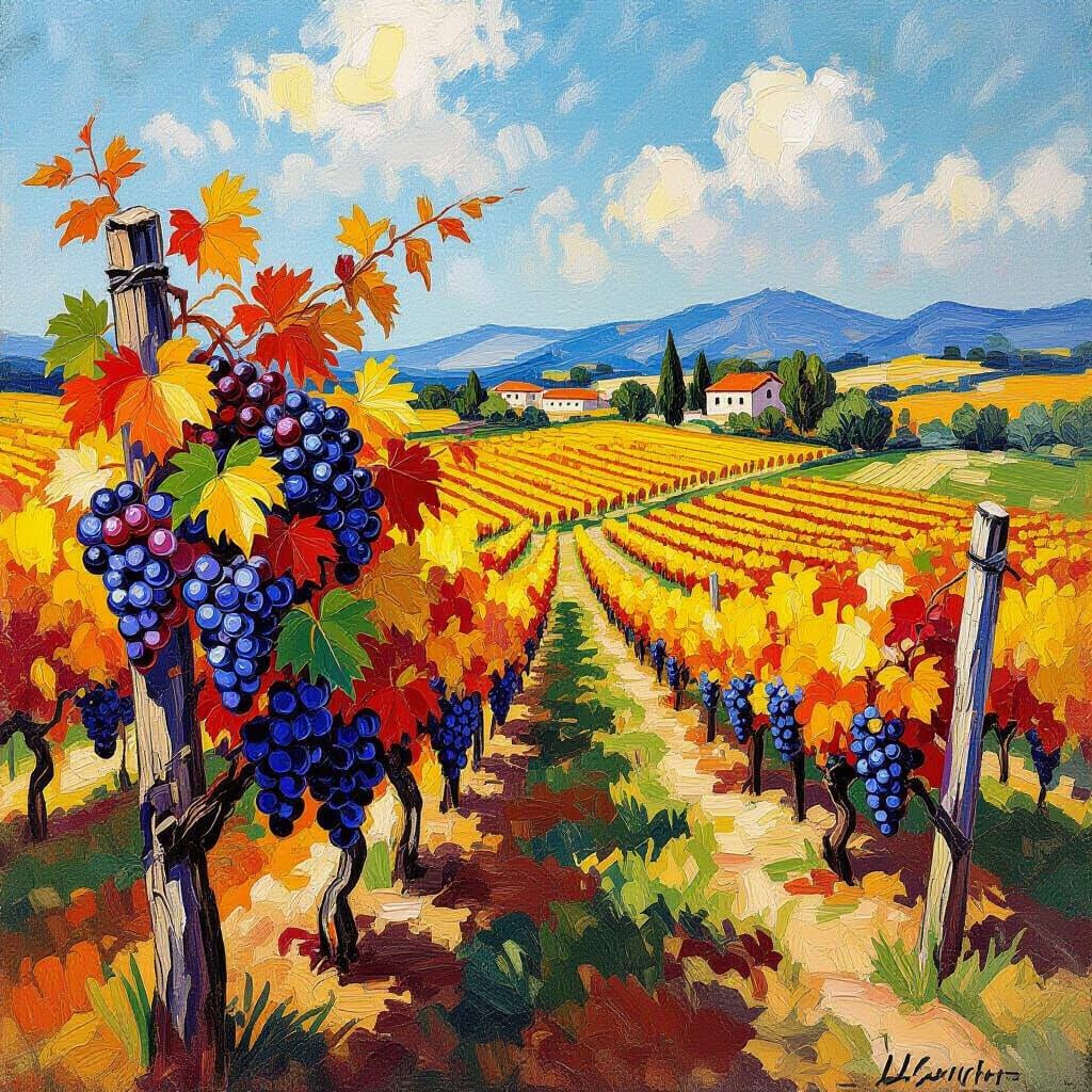 Sun-Drenched Vineyard in Impressionist Style