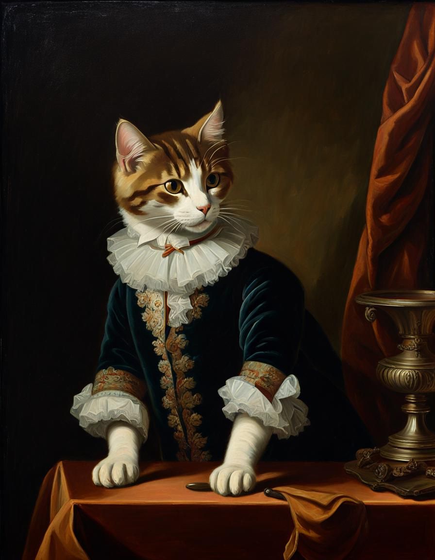 Aristocratic Cat Portrait in 18th Century Style