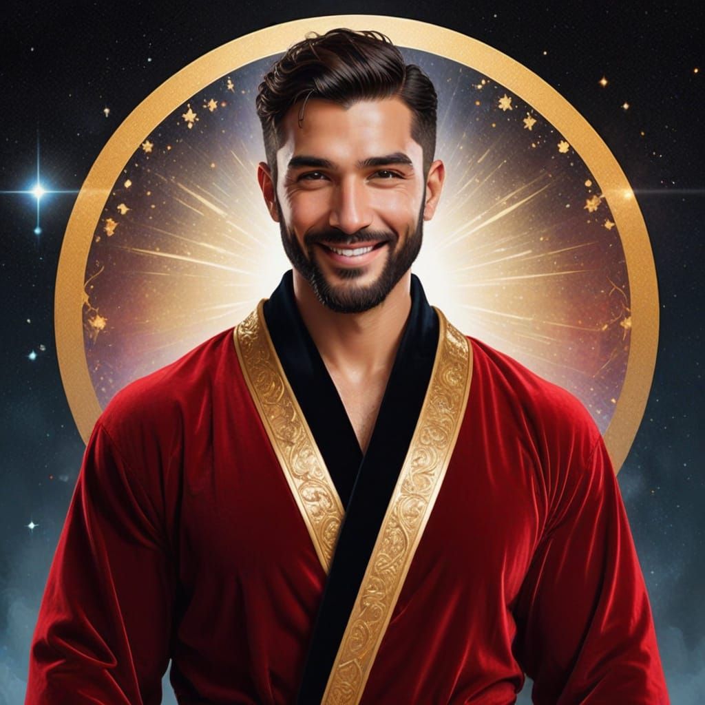 Friendly Man in Red Velvet: Impressionistic Digital Portrait