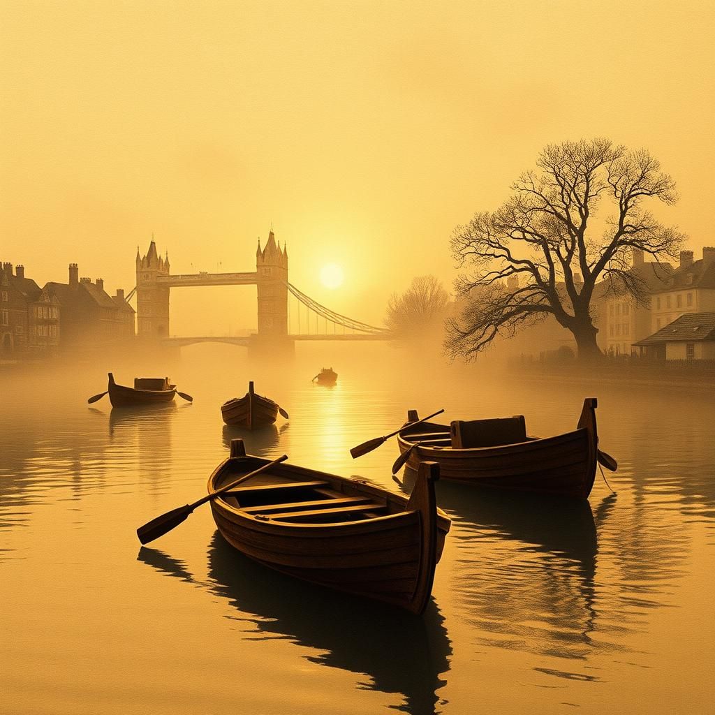 Thames Autumn Dawn: Impasto Papercraft River Scene