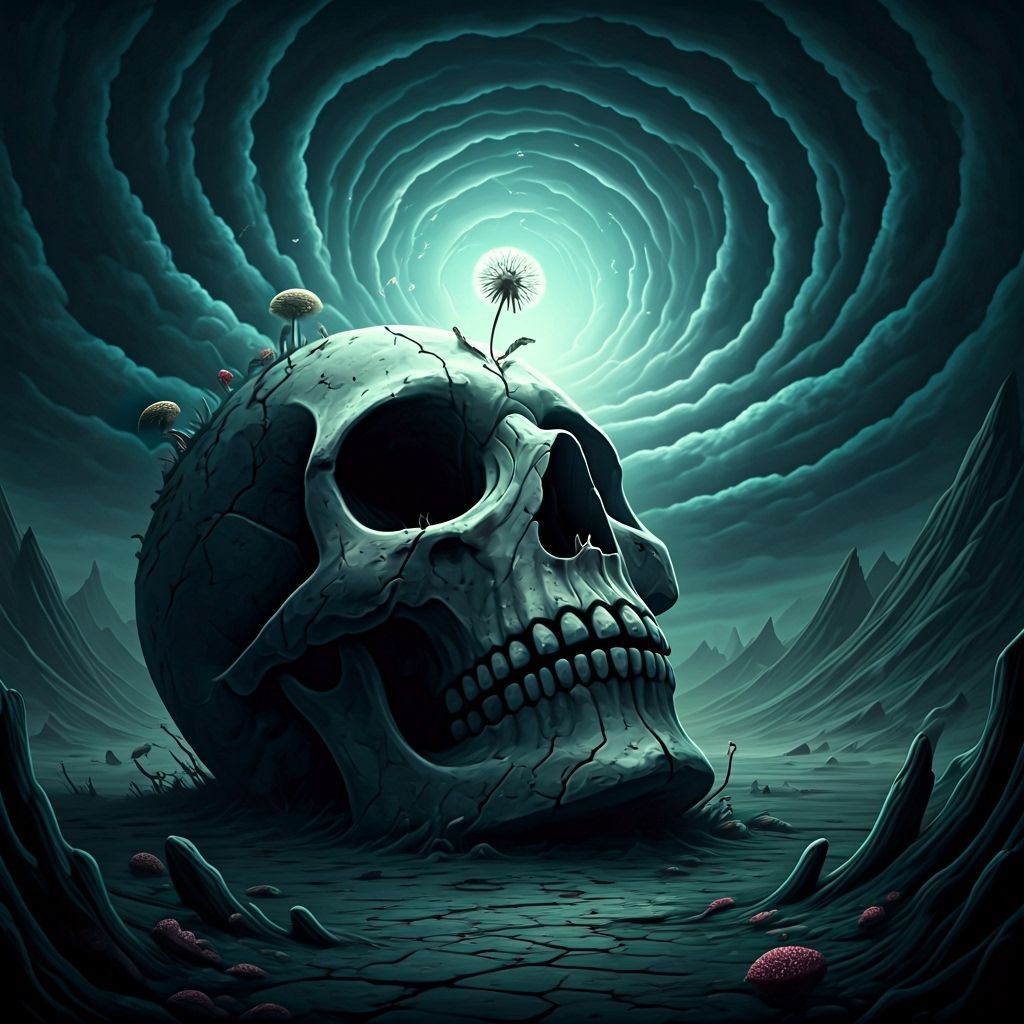 Dandelion in Stone Giant's Skull: Dark Fantasy Art