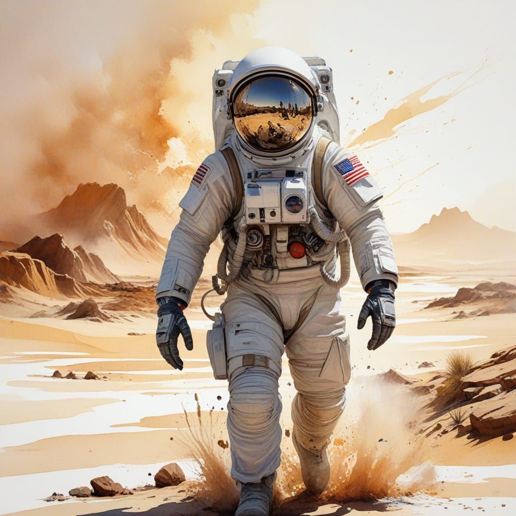 Astronaut in Dystopian Alien Landscape