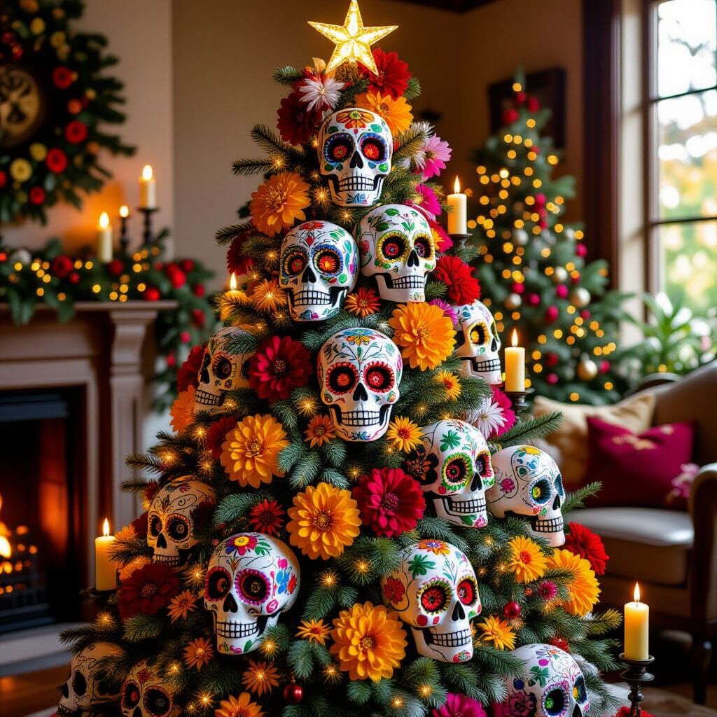 Day of the Dead Christmas Tree with Sugar Skulls