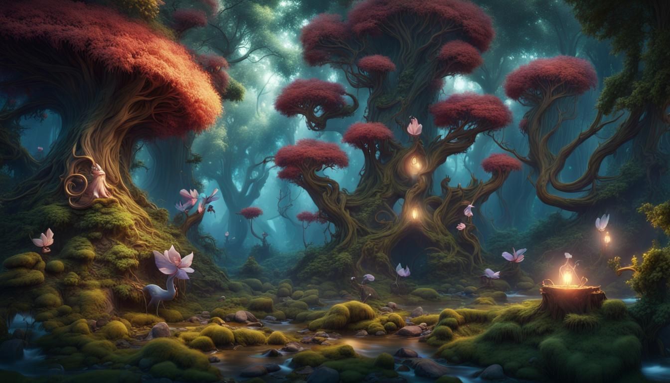 Enchanted Forest with Cute Magic Creatures