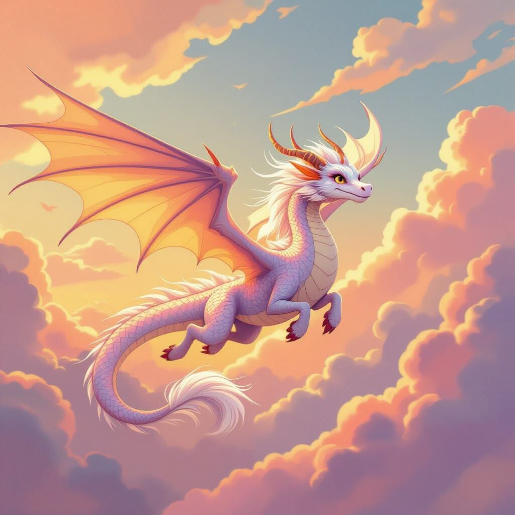 Falkor the Luck Dragon Soars in Whimsical Watercolor Style