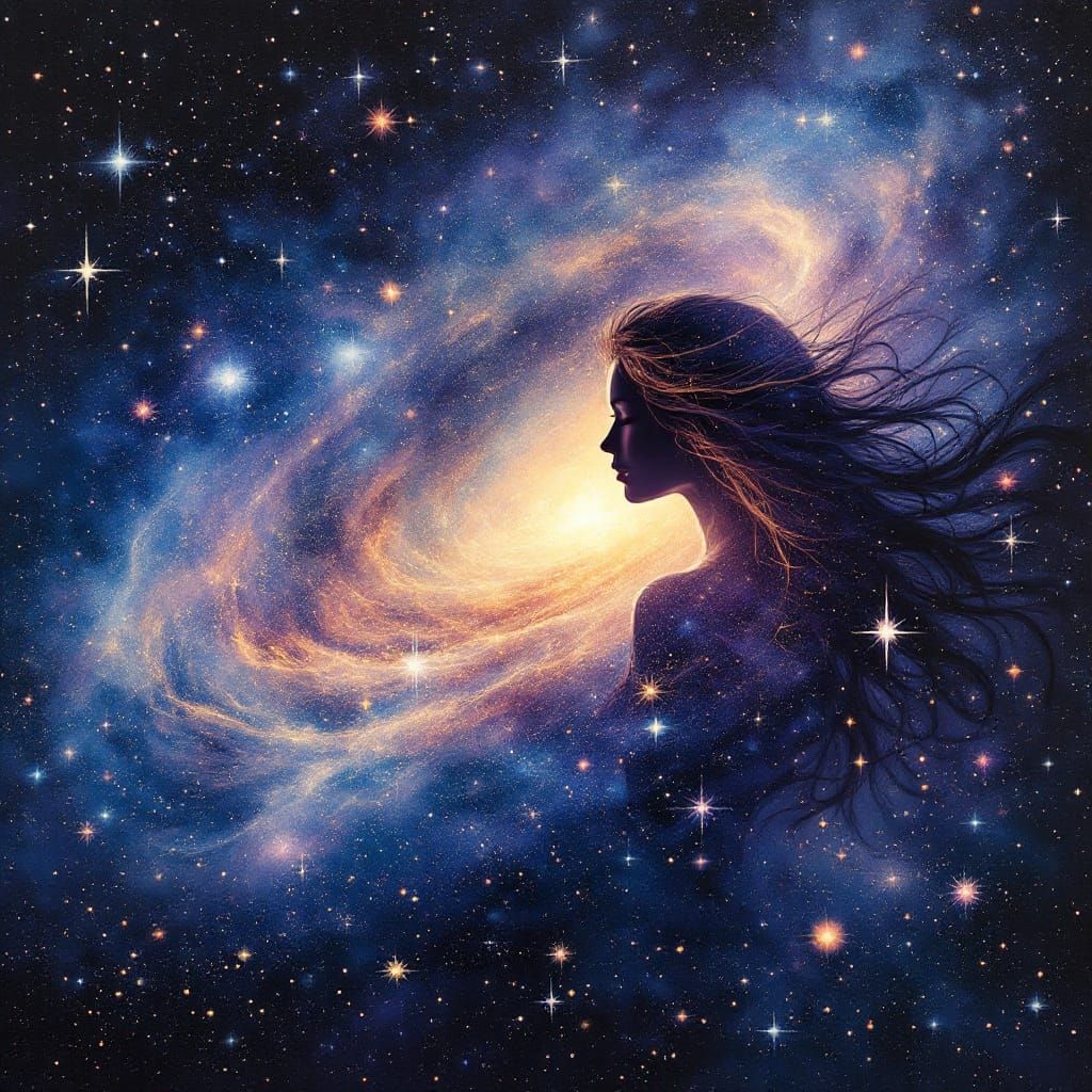 Cosmic Silhouette in Impressionist Galaxy