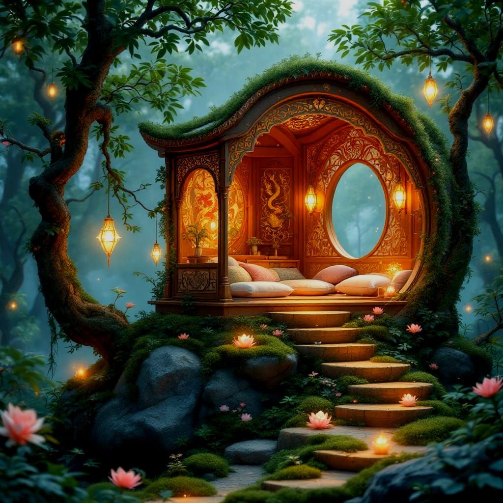 Enchanted Meditation Oasis in Whimsical High Fantasy