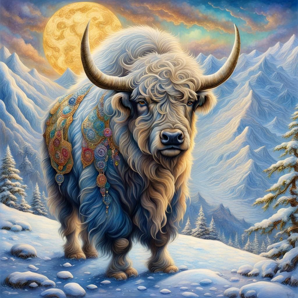 Yak in Winter Wonderland: Fantasy Matte Art