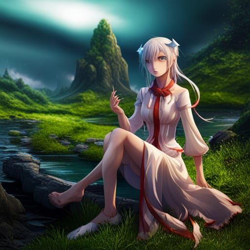 Sad Anime Girl in Detailed Matte Painting