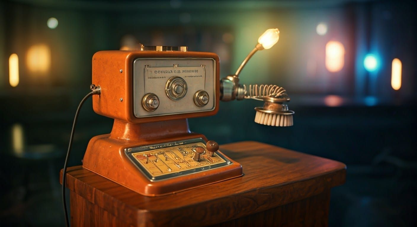 Retro Tickle Machine with Woman, Vintage Illustration