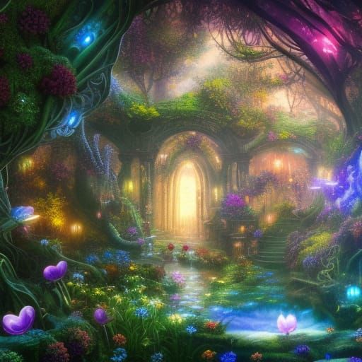 Enchanting Mystical Garden with Glowing Lights