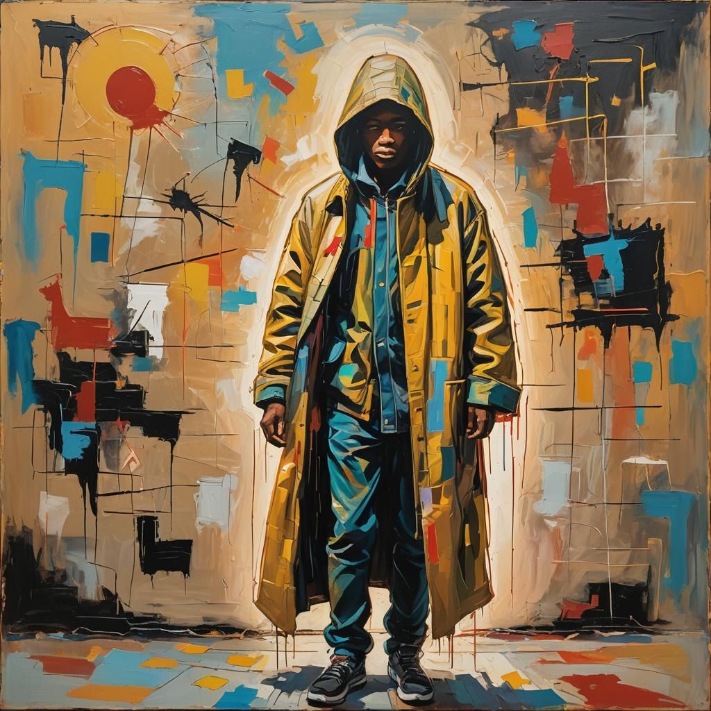 Radiant Figure Emerging into Light as Oil Painting