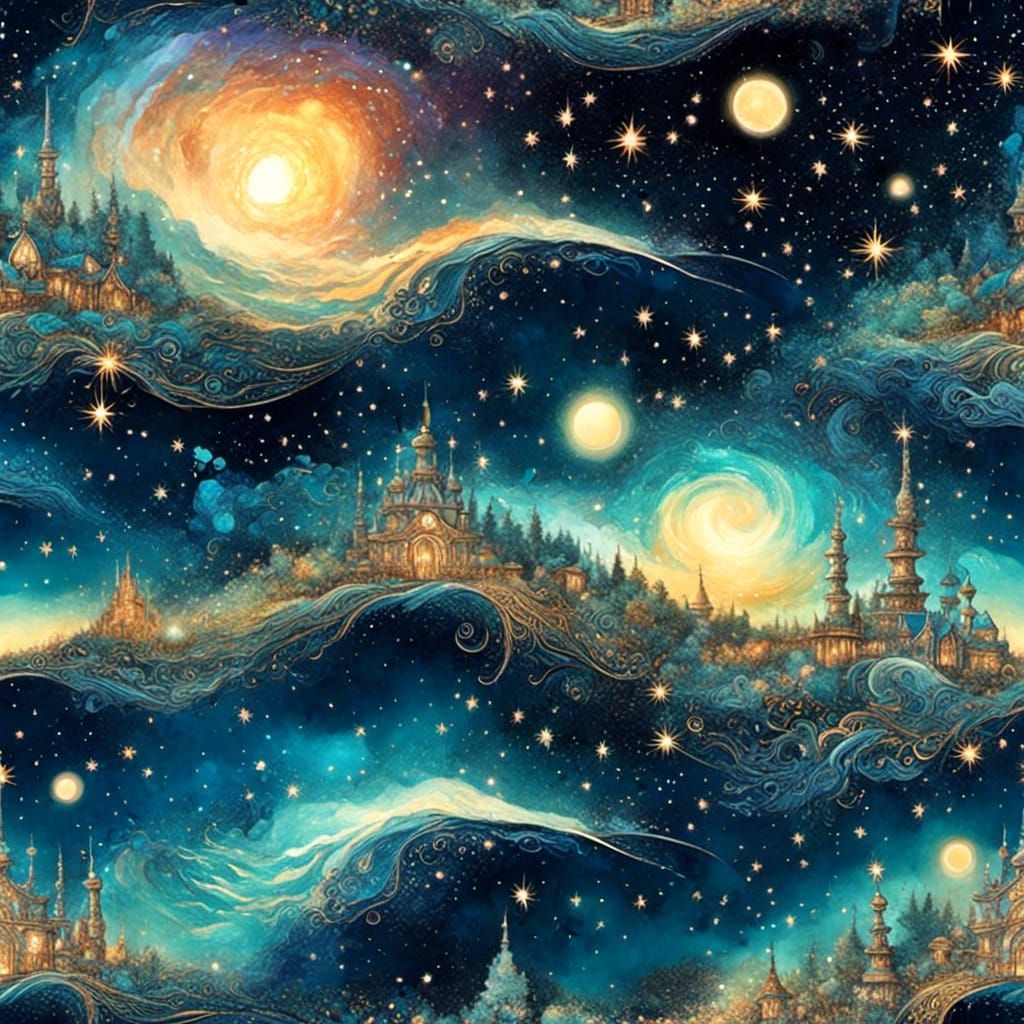 Enchanting Starry Night Sky with Iridescent Glitter