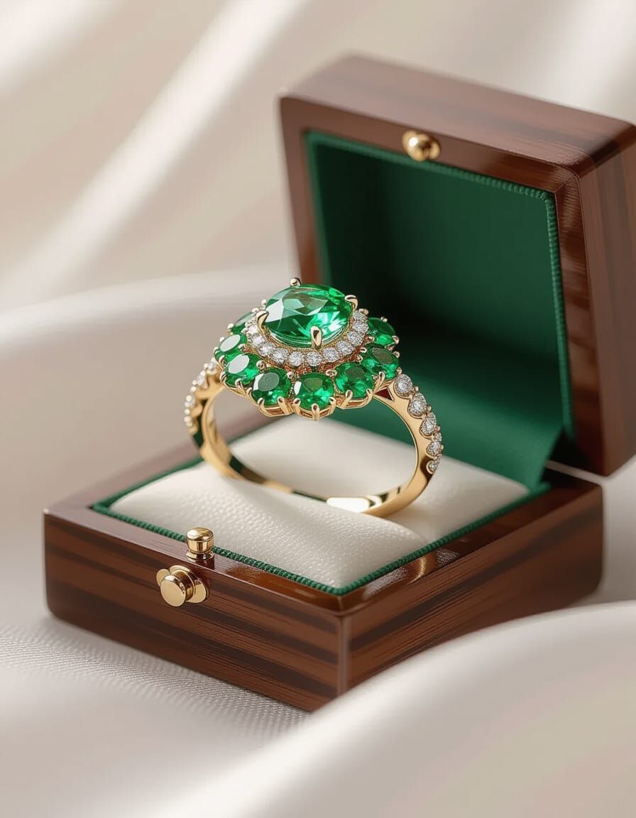 Emerald and Diamond Wedding Ring in 3D Style