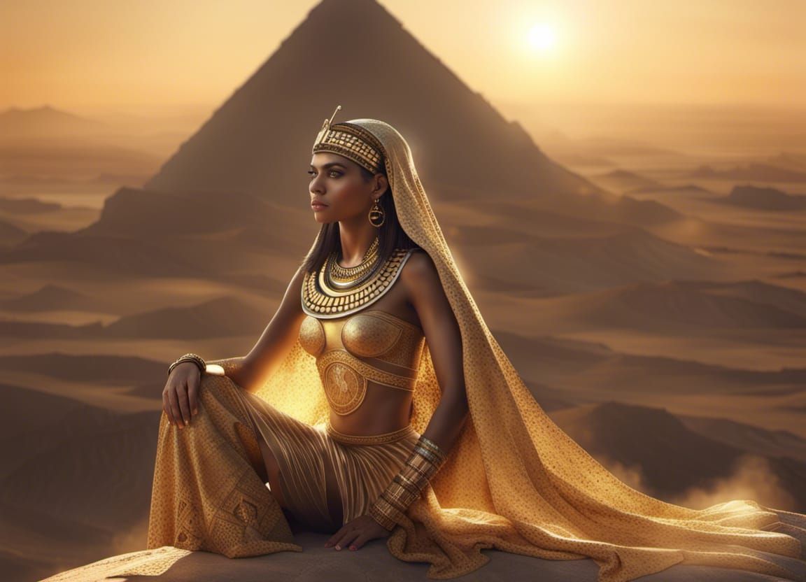 Egyptian Queen in Golden Desert Sunset