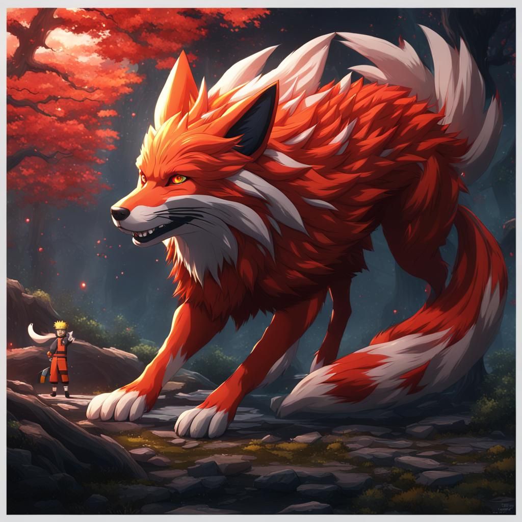 Red Nine-Tailed Fox Fantasy Concept Art
