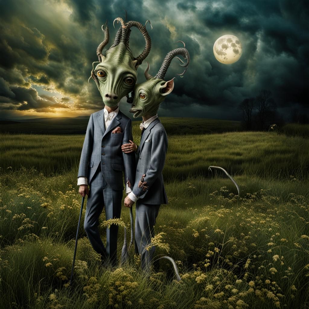 Surreal Alien Restaurant Celebration in Dreamy Light