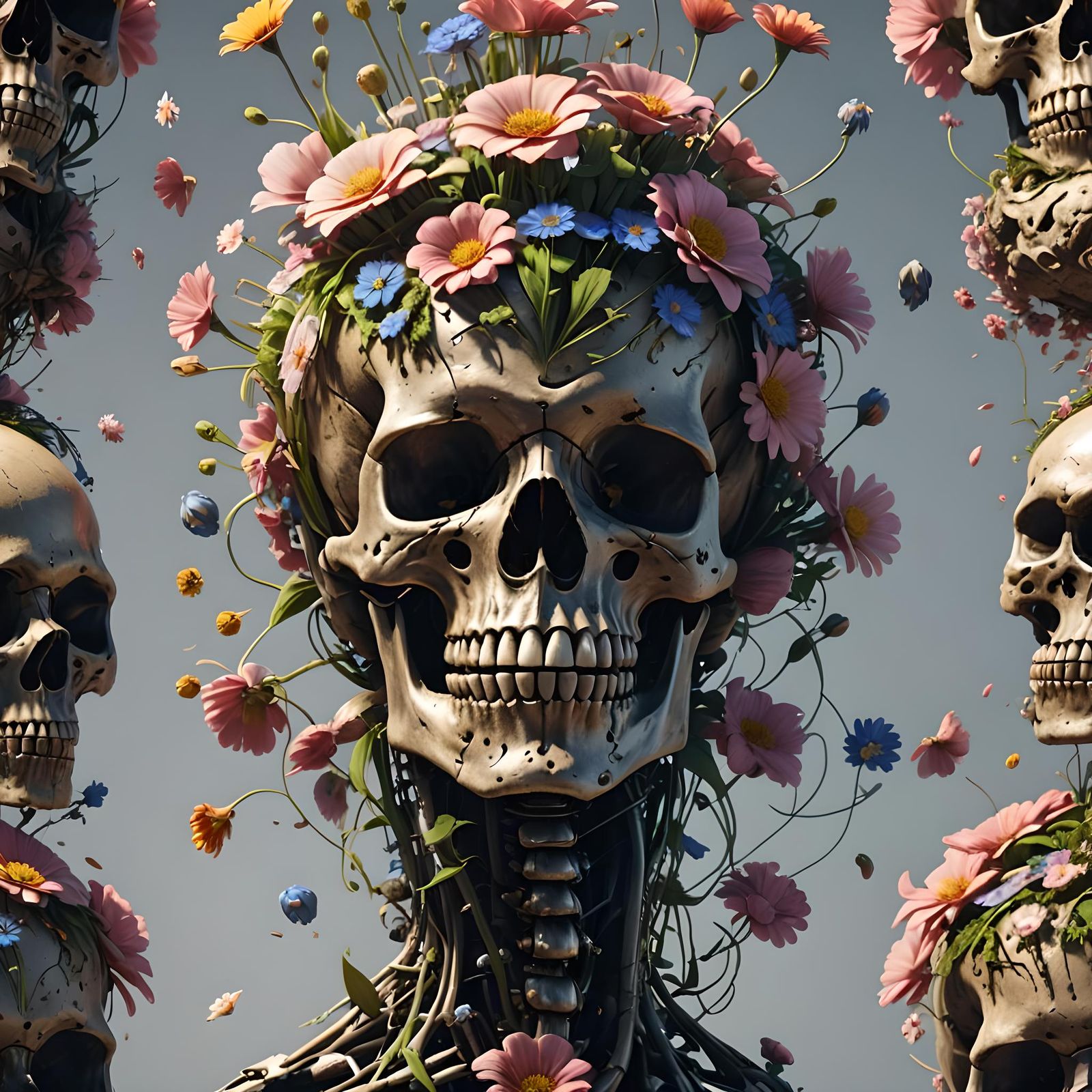 Dancing Skull with Flowers, 3D Cinematic Render