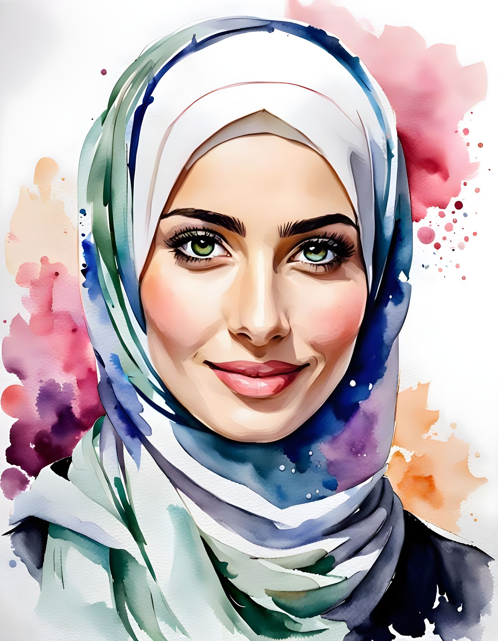 Watercolor Portrait of a Woman in Hijab