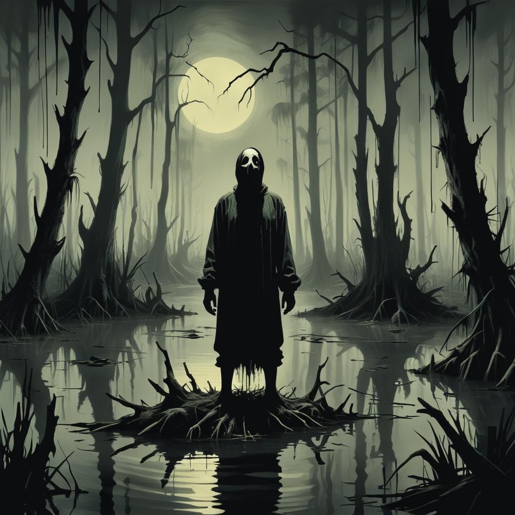 Scream in Haunted Swamp: Chiaroscuro Illustration