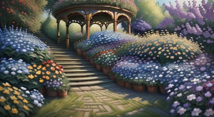 Lush Scandinavian Garden at Night, Oil Painting
