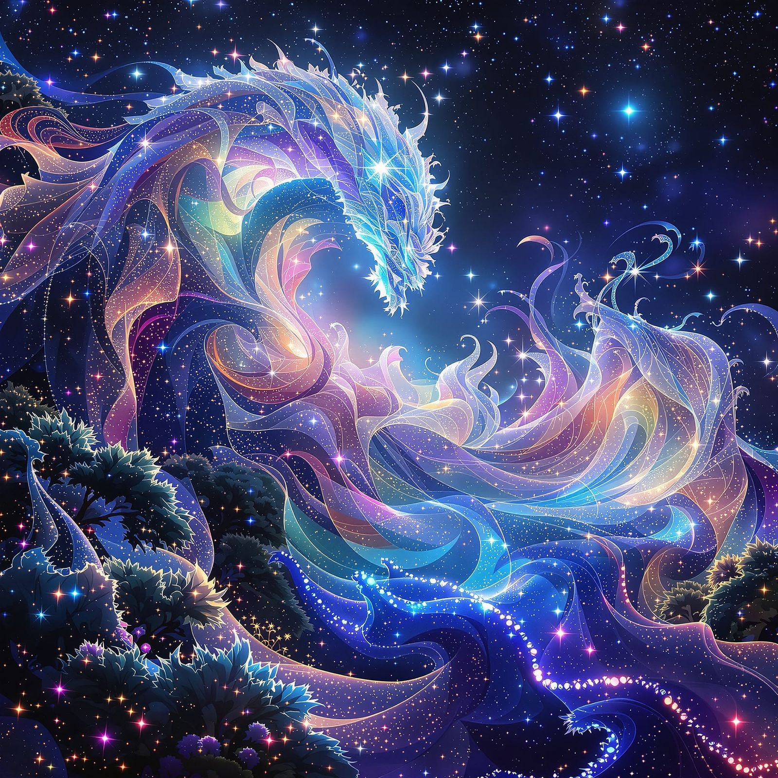 Surreal Fractal Botanical Forms Radiating Music