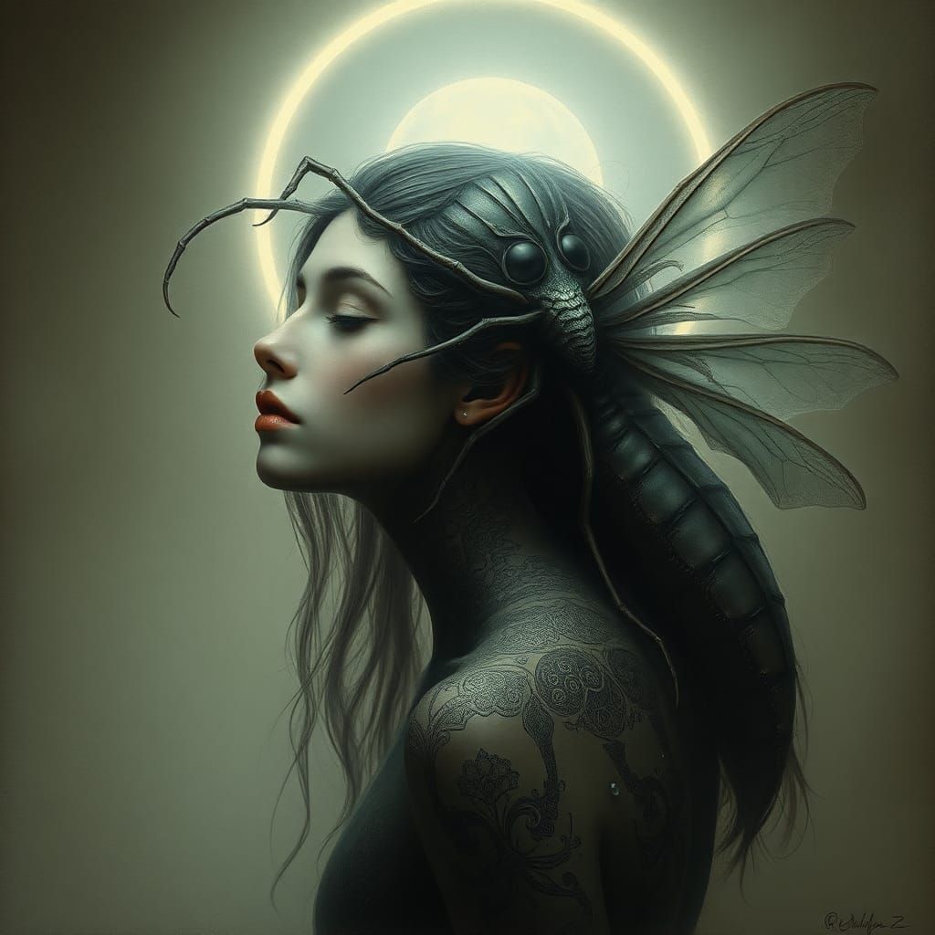 Insect Woman Transformation in Surreal Style