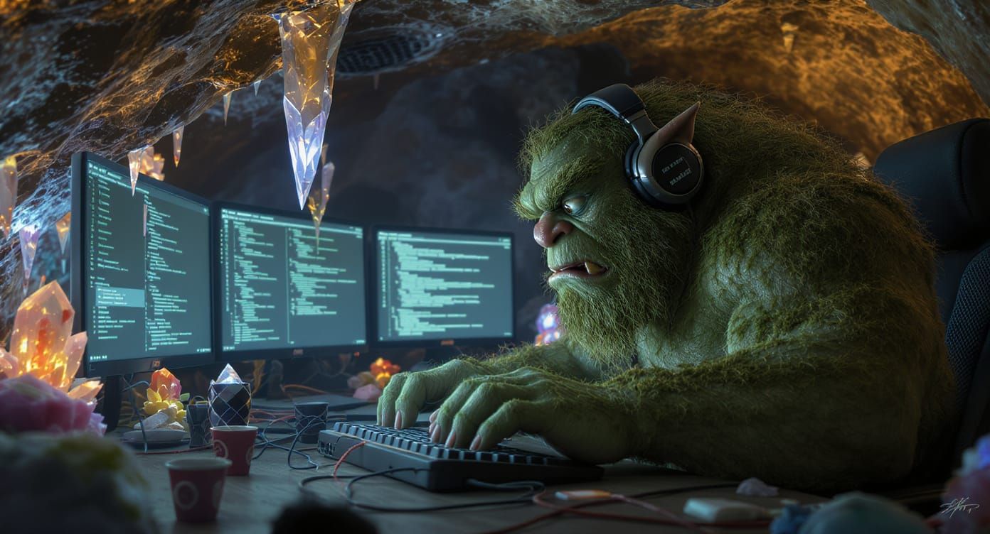 A moss-covered troll, not hiding under a bridge, but operati...