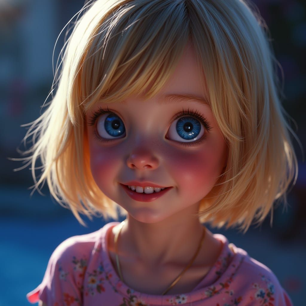 Smiling Blonde Girl Portrait in Fantastical Realism