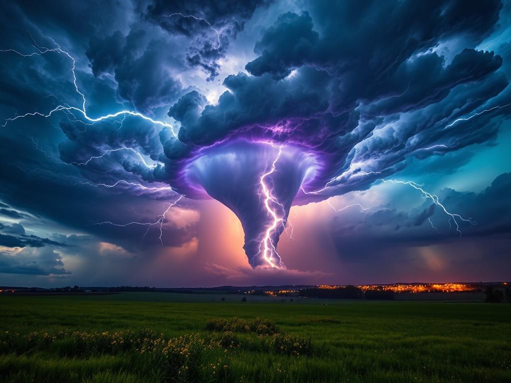 Dramatic landscape concept art. Thunderstorm