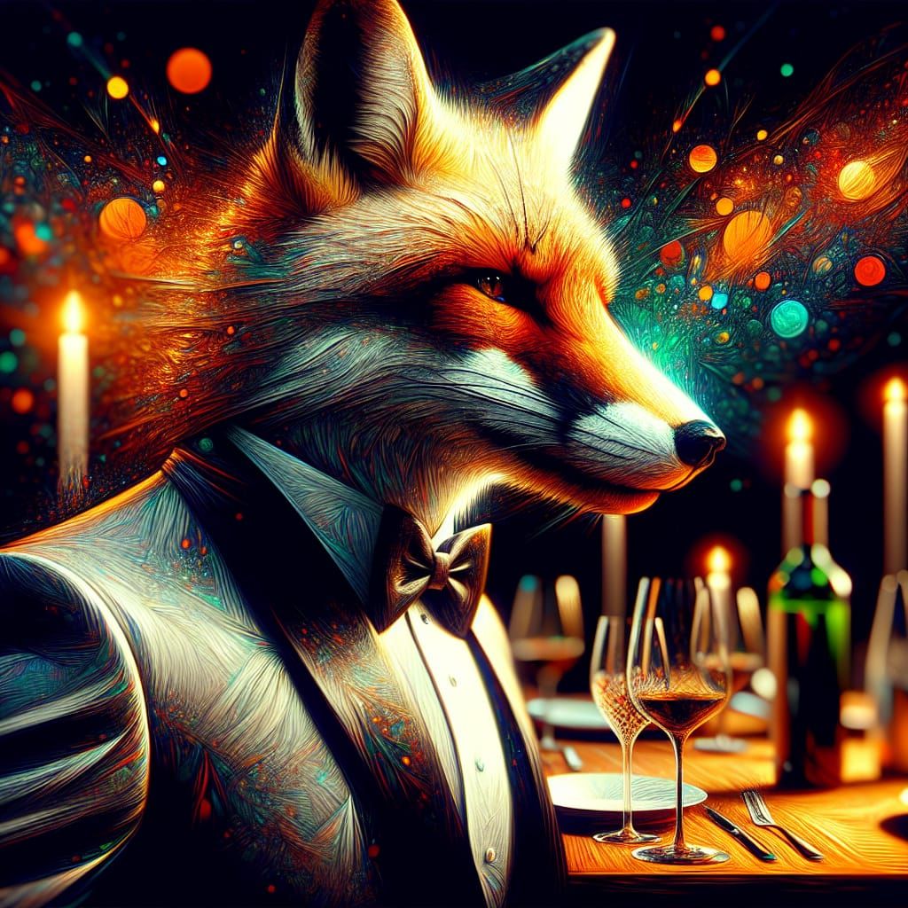Fox in Tuxedo at Dinner Party, Splash Art